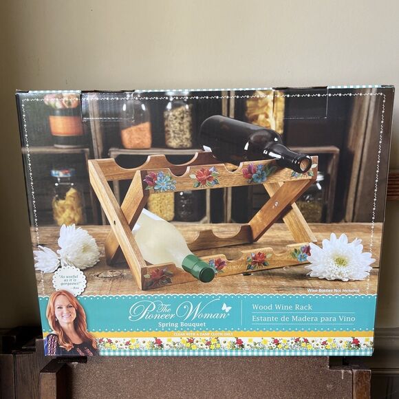 The PIONEER WOMAN Spring Bouquet Wooden Wine Rack NEW In Box - Picture 2 of 2